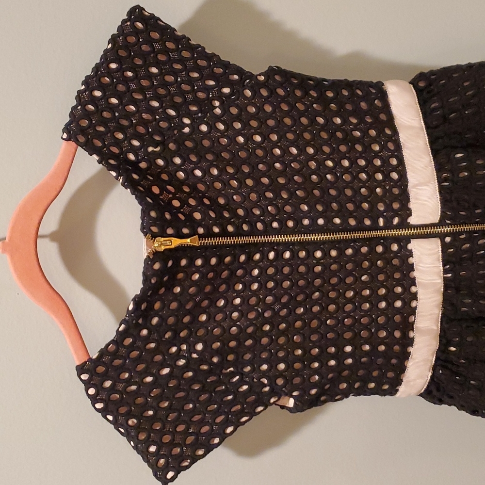 Kate Spade Black Crochet Eyelet Dress with Pink Grosgrain Ribbon Waist - Picture 8 of 11
